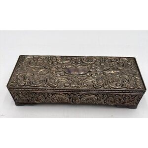 Vintage Godinger Silver Plated Velvet Lined With Mirror Hinged Jewelry Box 1992